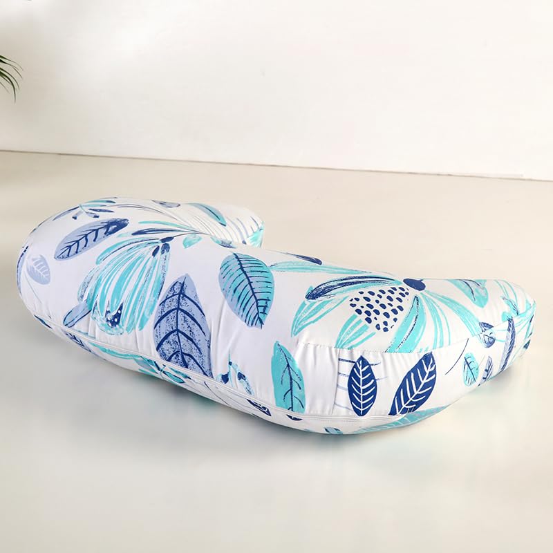 U-Shape Breastfeeding Nursing Pillow Set, 1 Insert and 2 Removable Covers - color: White & Green Leaves