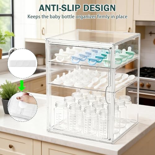 Baby Bottle Storage Organizer for Countertop with 2 Adjustable Dividers - size: Extra Large, style: 3-Tier Single-Door