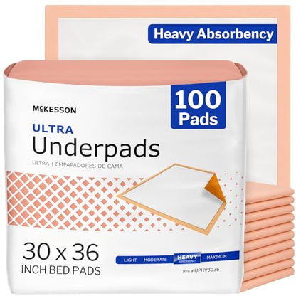 McKesson Underpads Bed Pads, Heavy Absorbency, Peach, 30 x 36 in, 100 ct - size: 30x36 Inch