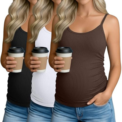 3 Pack Women's Maternity Tank Tops - color: Black, White, Coffee, size: Medium