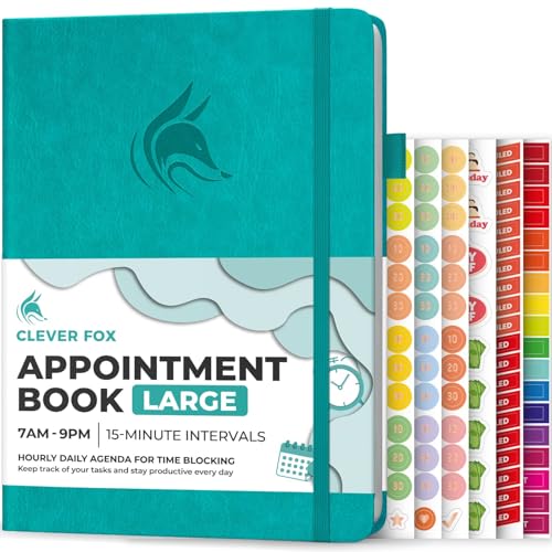 Clever Fox Appointment Book, 15-Minute Daily Planner, Undated Turquoise - color: Turquoise