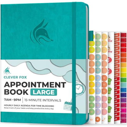Clever Fox Appointment Book, 15-Minute Daily Planner, Undated Turquoise - color: Turquoise