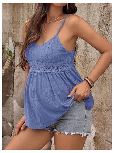 MakeMeChic Women's Maternity Cami Top Lace Ruffle Pregnancy Tank Tops - color: Dusty Blue, size: Medium