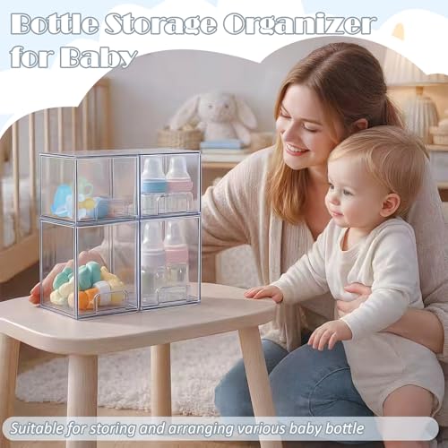 Baby Bottle Organizer with Hooks - 4 Pack Stackable Storage Drawer - color: 4PCS-2 High+2 Small