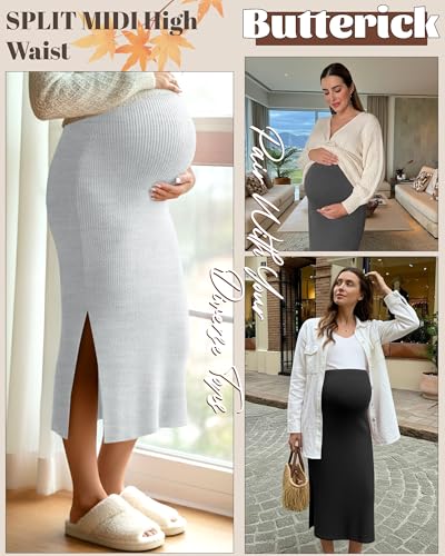 Neer 3 Pack Women's Ribbed Knit Maternity Skirts - color: Light Gray, Dark Gray, Black, size: Medium