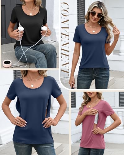 Huukeay 3 Pack Women's Nursing Shirts - color: Black, Dark Pink, Dark Blue, size: Small
