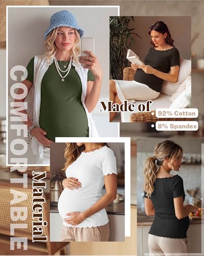 4 Pack Women's Maternity Ribbed Shirts - color: Black, White, Brown, Army Green, size: X-Large
