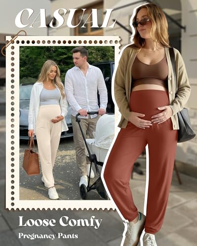 4 Pack Women's Maternity Jogger Pants - color: Caramel, Grass Green, Apricot, Black, size: Large