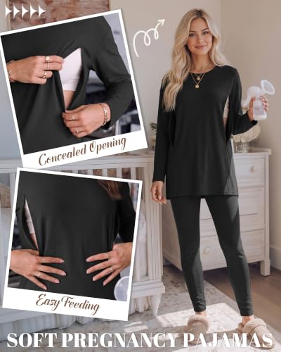 Neer Maternity Nursing Pajamas Sets 2 Piece Outfits - color: Black, size: XX-Large