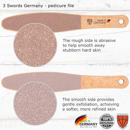 3 Swords Germany Brand Quality Foot File Made from German Beech Wood, Two-Sided Smooth and Rough, Hard Skin Callus Removal