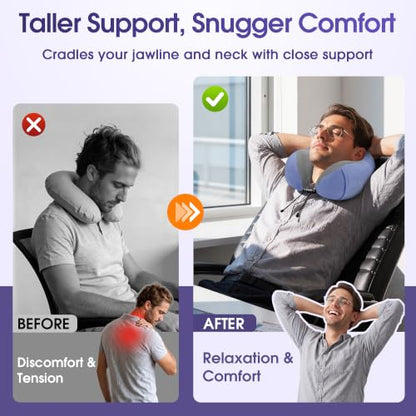 CloudBliss Travel Pillow for Airplanes, Memory Foam Neck Pillow Set, Blue - color: Blue