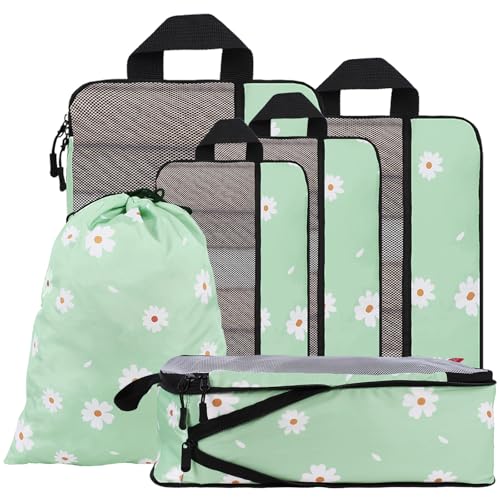 U+U 6 Set Compression Packing Cubes, Travel Organizers (Daisy) - color: Daisy, size: 6 Set