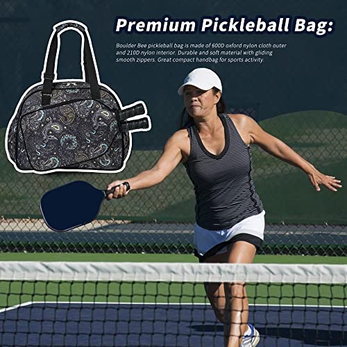 Boulder Bee Pickleball Tote Bag for Women with Paddle Holder - color: Brown cashew flower