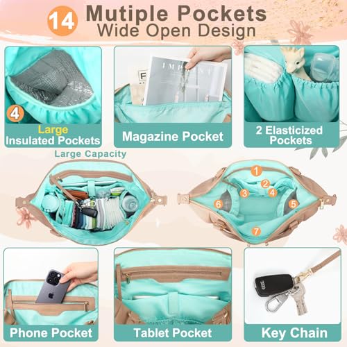 MOMINSIDE Diaper Bag Tote Convertible Diaper Bag Backpack Tote Leather - color: Camel