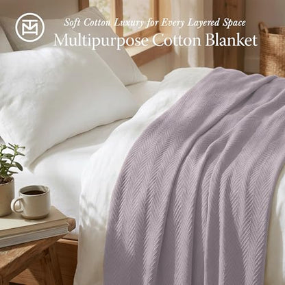 Threadmill Luxury 100% Cotton Queen Herringbone Blanket, Lilac - color: Lilac, size: Queen (90" x 92")