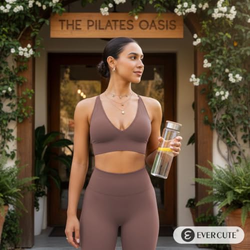 Women's V Neck Sports Bras, Adjustable Seamless Wireless Padded Bralettes - color: Black White Brown 3 Pack, size: Large