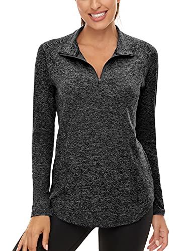 LURANEE Womens UPF 50+ Long Sleeve 1/4 Zip Pullover Athletic Hiking Running Workout Tops - color: Dark Grey, size: Small