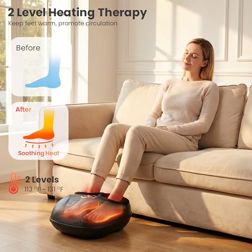 Shiatsu Foot Massager with Heat, FSA Eligible HSA, Deep Kneading Neuropathy - color: Black