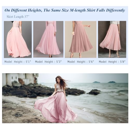 v28 Women Full/Ankle Length Elastic Pleated Retro Maxi Chiffon Long Skirt - color: Black, size: 3X-Large