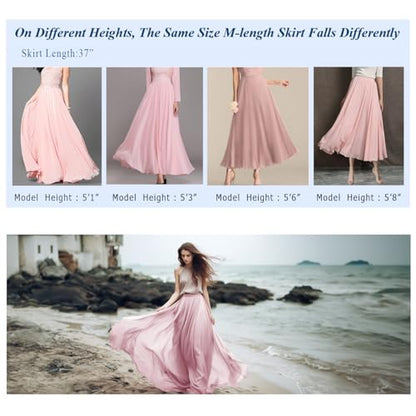 v28 Women Full/Ankle Length Elastic Pleated Retro Maxi Chiffon Long Skirt - color: Black, size: 3X-Large
