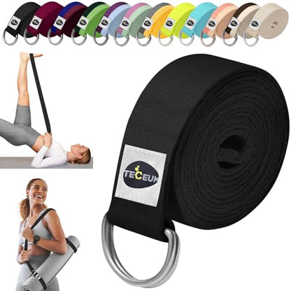 TECEUM 2 IN 1 Yoga & Mat Strap for Stretching – Cotton – 6/8/10 ft - color: Black, size: 8 ft