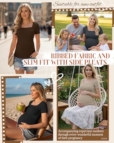 Huukeay 4 Pack Women's Short Sleeve Maternity Shirts - color: Black, Brown, Light Khaki, Dark Gray, size: Large