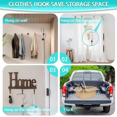 Clothes Hook Pole Heavy Duty,32 to 80In Retail Clothing Hook Pole - color: Silvery