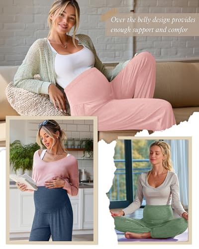 3 Pack Women's Maternity Jogger Pregnancy Sweatpants - color: Gray Blue, Light Pink, Light Green, size: Large