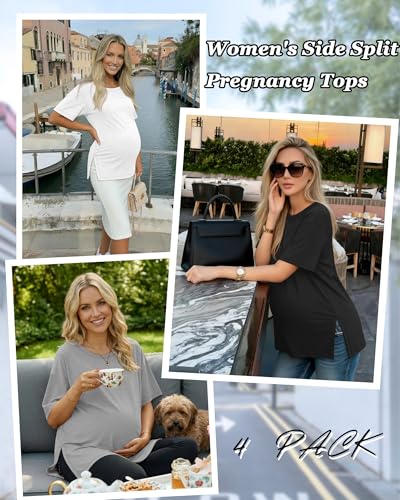 Riyiper 4 Pack Women's Short Sleeve Maternity T Shirts - color: Black, Dark Heather Gray, Light Heather Gray, White, size: Medium