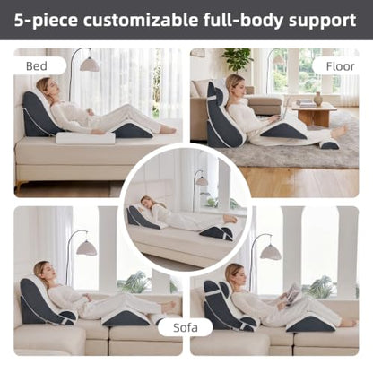 Wedge Pillow Set for After Surgery,White/Dark Grey,5PCS-23.2" - color: White/Dark Grey, size: 5PCS-23.2''