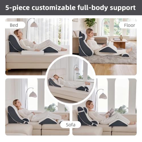 Wedge Pillow Set for After Surgery,White/Dark Grey,5PCS-23.2" - color: White/Dark Grey, size: 5PCS-23.2''