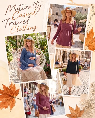 Cutecrop 3 Pack Maternity Long Sleeve V Neck Shirt - color: Black, Wine Red, Navy Blue, size: Small
