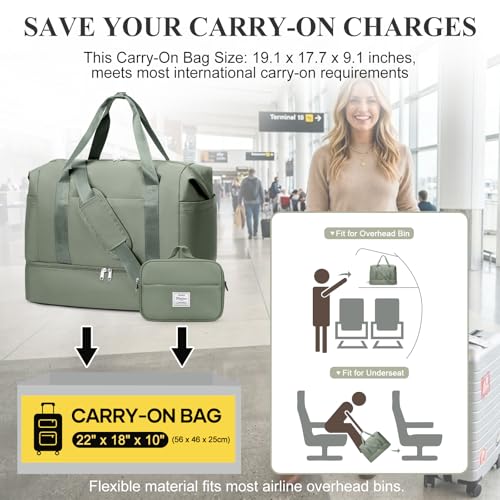 Travel Duffel Bag,Overnight Weekender Bags for Women with Shoe Compartment - color: Green