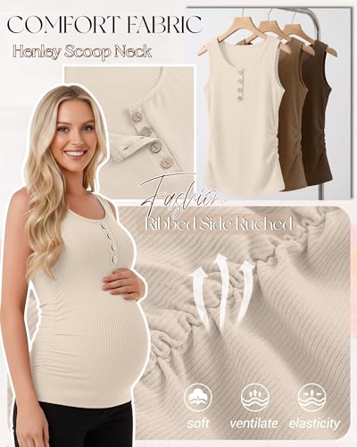 4 Pack Maternity Henley Tank Tops - color: Apricot, Light Coffee, Coffee, Black, size: Small