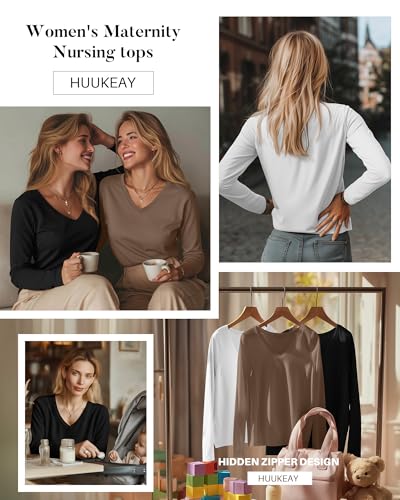 Huukeay 3 Pack Maternity Nursing Tops Breastfeeding Shirts - color: Black, White, Coffee, size: X-Large