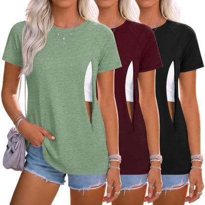 Huukeay 3 Pack Women's Nursing Tops - color: Light Green, Wine Red, Black, size: Small