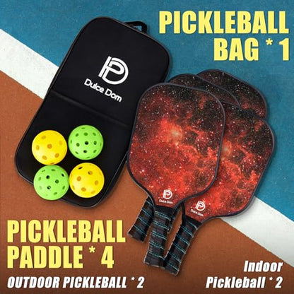 DULCE DOM Pickleball Paddles Set of 2/4 - USAPA Approved - color: Red*4
