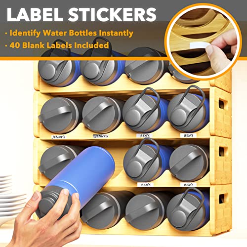 SpaceAid Bamboo Water Bottle Organizer with Labels, Kitchen Pantry Water Bottle Storage Rack for Cabinets, Home Cup and Wine Bottle Holder Shelf Organizers, 4 Pack 4-Slot, Hold 16 Bottles - size: 16 Bottles