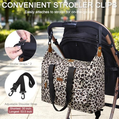 Pritent Diaper Bag Tote Waterproof Maternity Baby Bags with Pacifier Case - color: Leopard, size: Medium