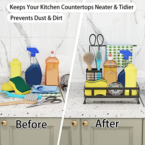 Godboat Kitchen Sink Organizer with Brush Rack - Sink Caddy with Drain-Pan