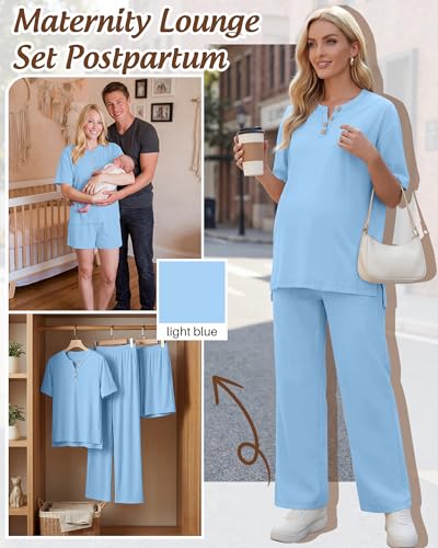 Women Maternity Lounge Set - color: Light Blue, size: Medium