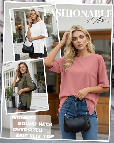 Huukeay 3 Pack Women's Oversized T Shirts Workout Tops - color: Army Green, White, Bean Paste Pink, size: X-Large