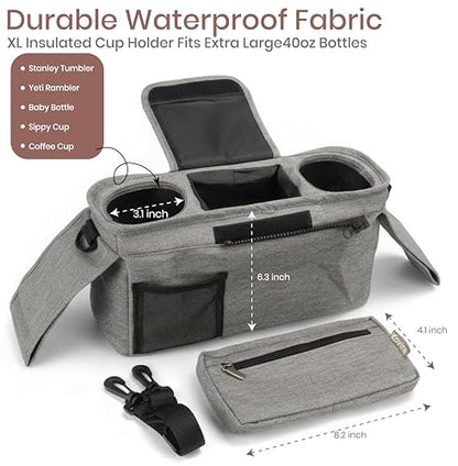Universal Stroller Organizer Bag with Insulated Cup Holder & Non-Slip Strap
