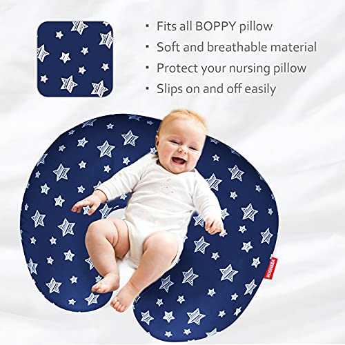Nursing Pillow Cover for Baby Snug Fits Boppy Nursing Pillows - color: Navy Star
