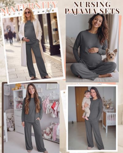 Riyiper Womens Oversized Maternity Pajama 2 Piece Set - color: Dark Heather Gray, size: Medium