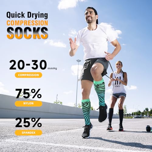 bropite Compression Socks For Women&Men,6 Pairs 20-30 mmHg Knee-High Socks - color: 14-6-leopard-print, size: Small-Medium