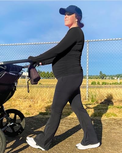 G4Free BareFeel Pregnancy Workout Tops Maternity Long Sleeve Shirts Ruches - color: Black, size: X-Small