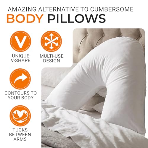 Cheer Collection Oversized V-Shaped Pillow, L-Shaped Pillow for Neck and Shoulder Support, Curved Body Pillow with Removable Pillowcase - size: Large