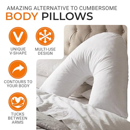 Cheer Collection Oversized V-Shaped Pillow, L-Shaped Pillow for Neck and Shoulder Support, Curved Body Pillow with Removable Pillowcase - size: Large