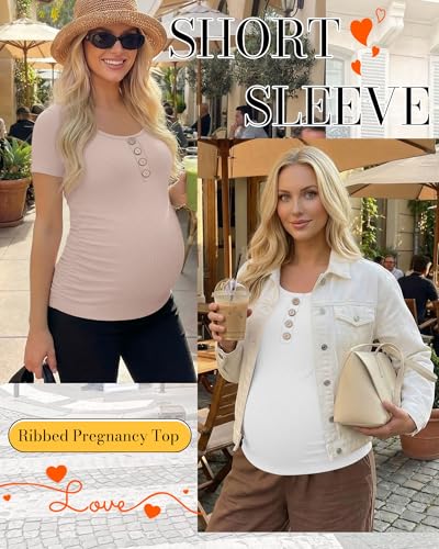4 Pack Womens Short Sleeve Maternity Shirts - color: Black, Light Gray, White, Dirty Pink, size: Medium